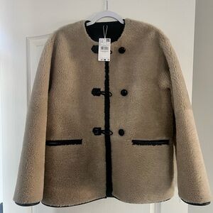 Mango Tan and Black Shearling Coat